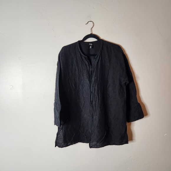 Eileen Fisher Tops - Eileen Fisher Tiny Collar Boxy Shirt Button Up Linen & Cotton Blend Size Large